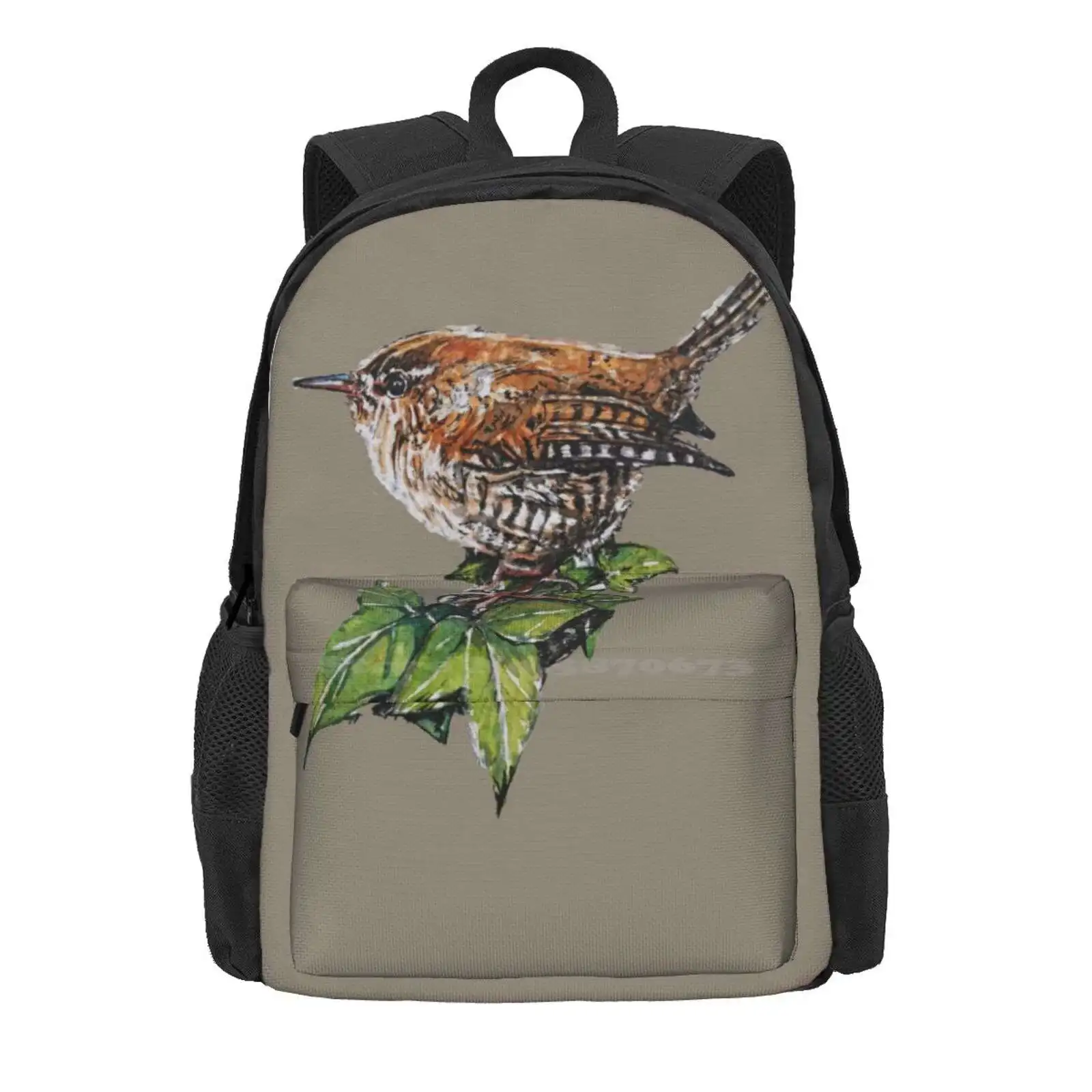 Jenny Wren, Garden Bird Art Hot Sale Schoolbag Backpack Fashion Bags Wren Wild Pattern Watercolour Garden Bird Nature