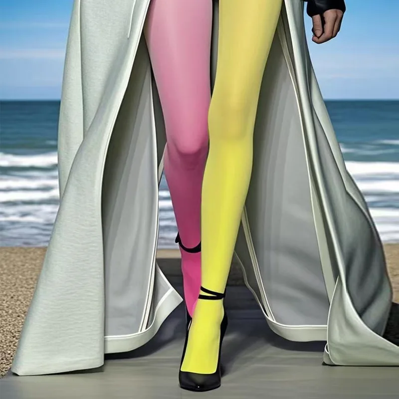 Women's 80D Double Color Velvet Pantyhose AB Contrasting Color Dopamine Wear Spring Autumn Colorful Compression Long Stockings