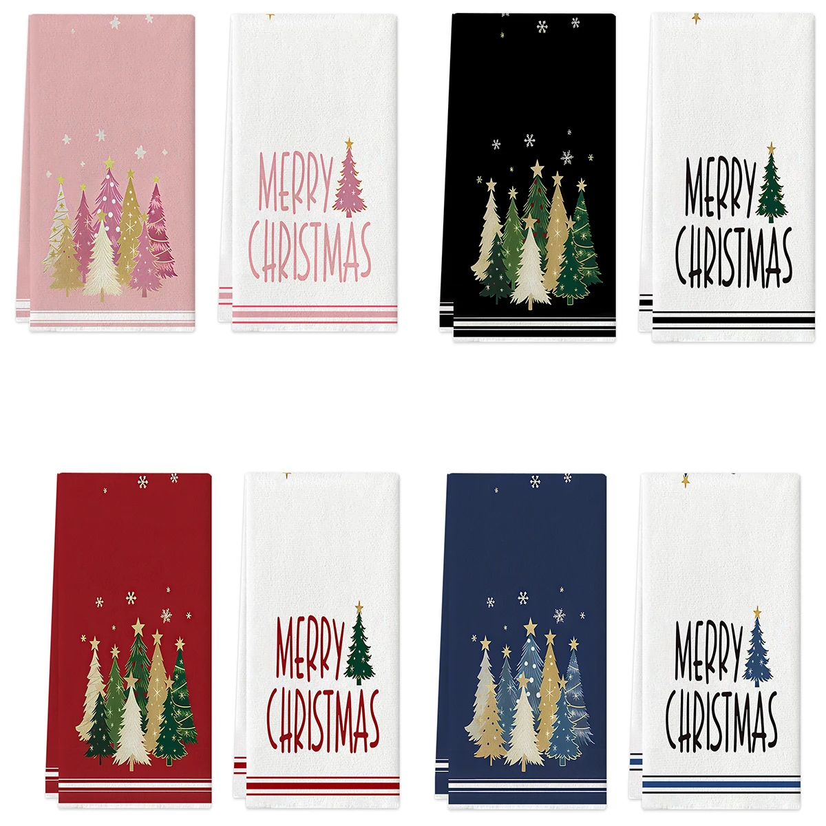 2 Christmas Pink Christmas Tree Kitchen Towels, Available in Various Colors and Styles, Multifunctional Towels for Christmas Dec