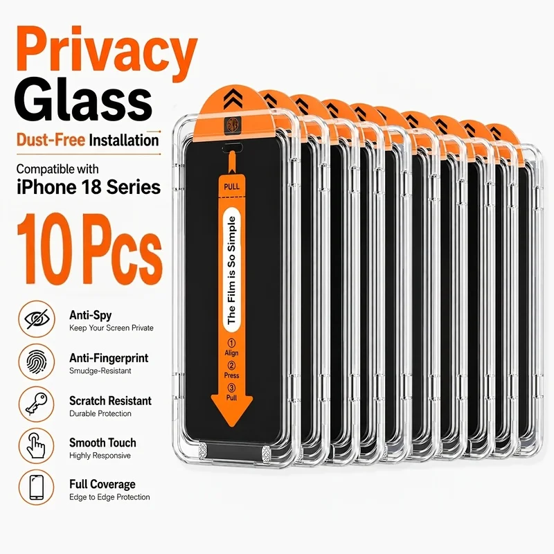 10pcs Privacy Tempered Glass Screen Protectors, Easy Installation for Iphone 18/17 Pro Max/18/17 Pro/16/15/14/13/12/11/XS/MAX