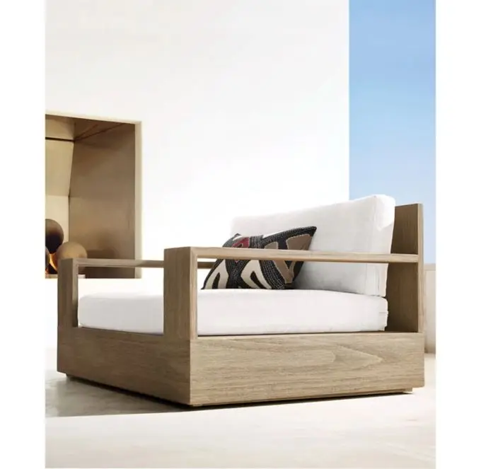 High-quality solid wood rotating sofa Comfortable and portable outdoor dining furniture Modern courtyard Garden Teak cafe view 2