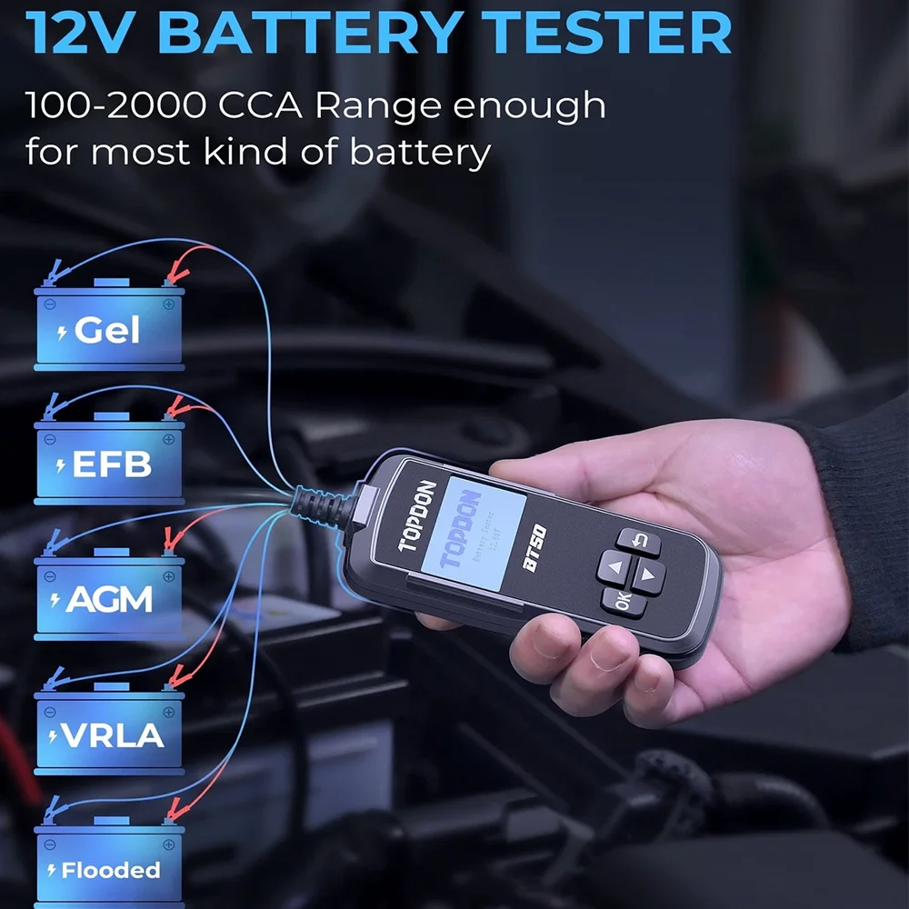 

TOPDON BT50 Digital Battery Tester Portable Car Battery Monitor Car Cranking Charging Circut Tester Auto Analyzer Vehicle