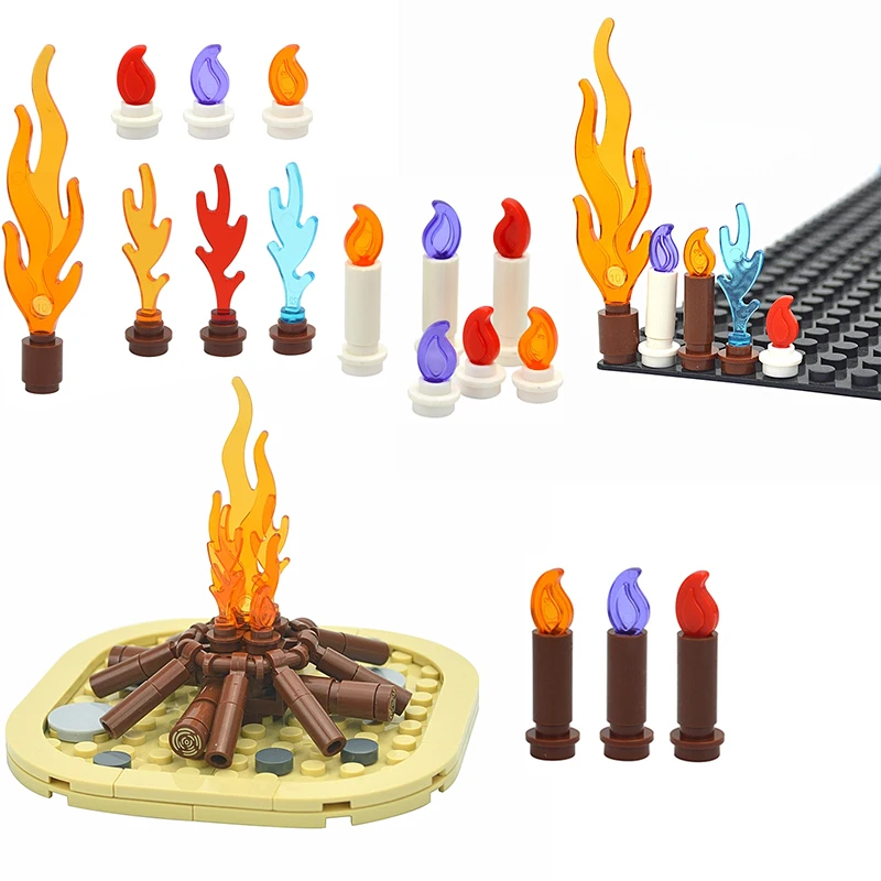 

MOC Bonfire Bricks Accessories 37762 37775 Wave Candle Holder Flame Candlestick Model Educational Toys for Building Blocks Kids