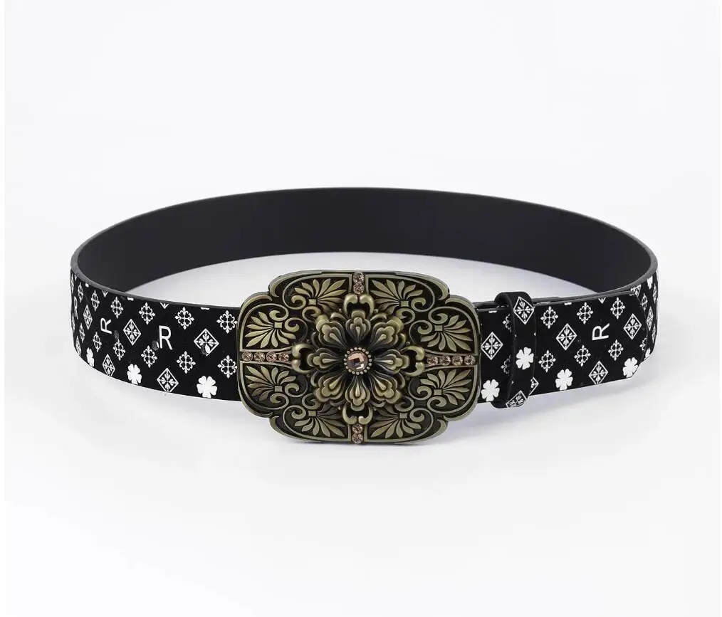 

Fashion Printed Strap with Geometric Buckle with Floral Belts for Men