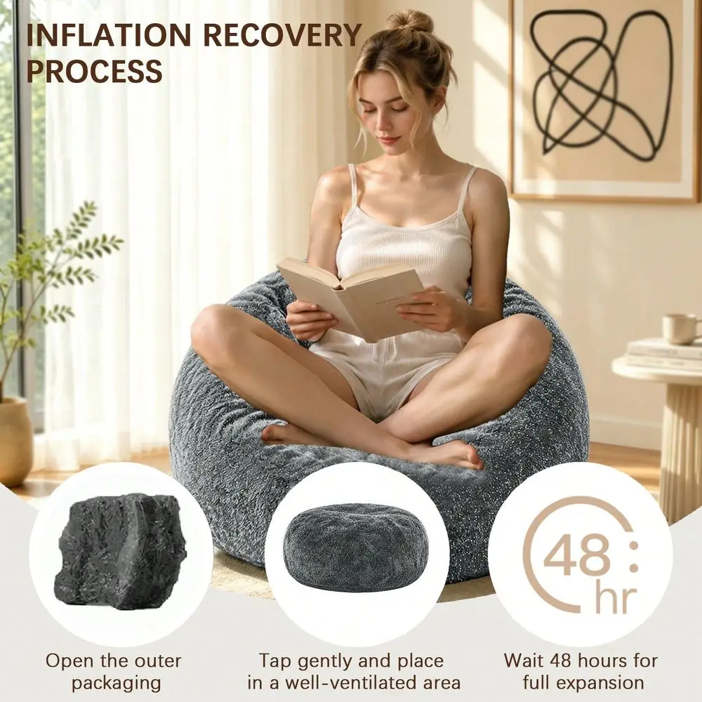 Oversized Shimmer Faux Fur Bean Bag Chair, Removable Washable Lock Zipper Cover, HighDensity Rebound Foam Filling, AntiSlip Dot view 5