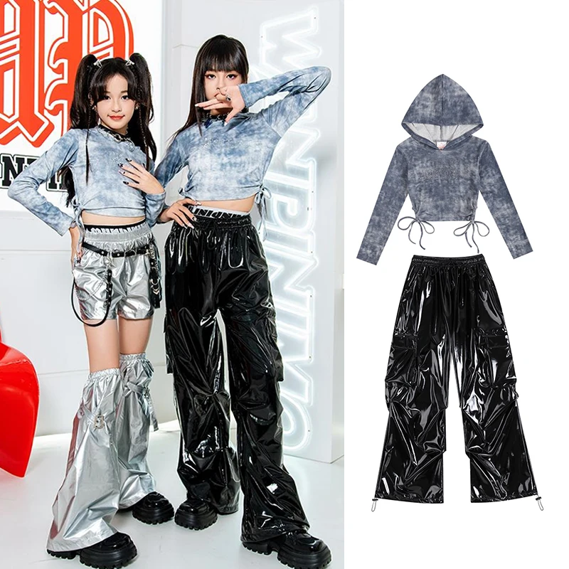 Kinder Jazz Dance Kleidung Straße Hip Hop Bühne Kostüm Mädchen der Modenschau Leistung Kleidung Silbrig Hosen Tops XH1182