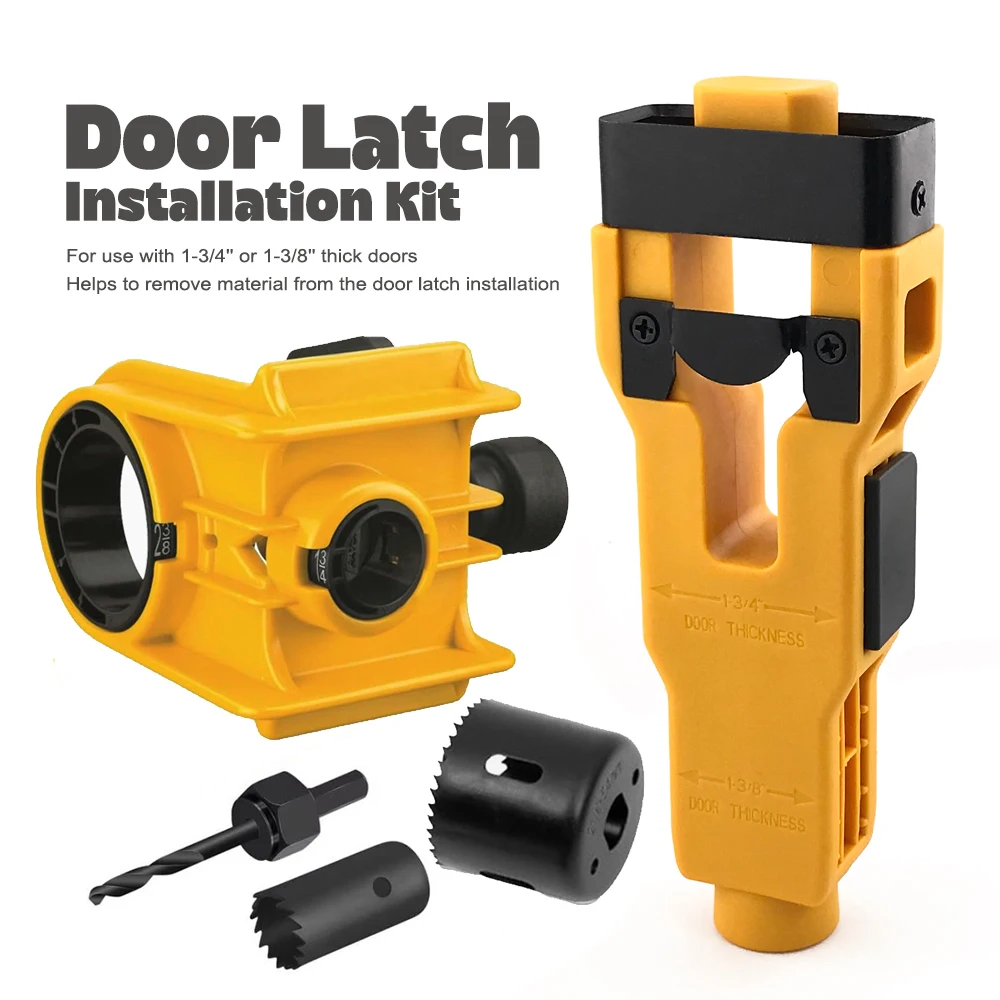 

Wood Door Lock Install Kit - Ball Catch Hole Cutter & Mortise Jig Set for Solid/Hollow Core Doors (34-43mm with Template Guide)