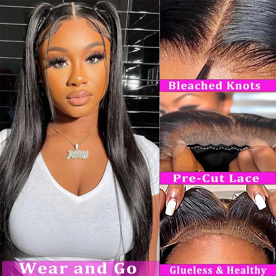 34 pollici 4x4 Pre Cut Lace Wear And Go Glueless Parrucche diritte Densità dei capelli umani 200 Parrucche diritte prepizzicate anteriori in pizzo per capelli umani