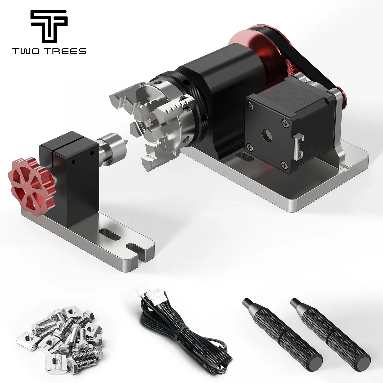 CNC Laser Engraver 4th Rotary Axis and tailstock 3 jaw chuck 65mm 50mm cnc 4th axis rotary table Two phase 42 stepper motor