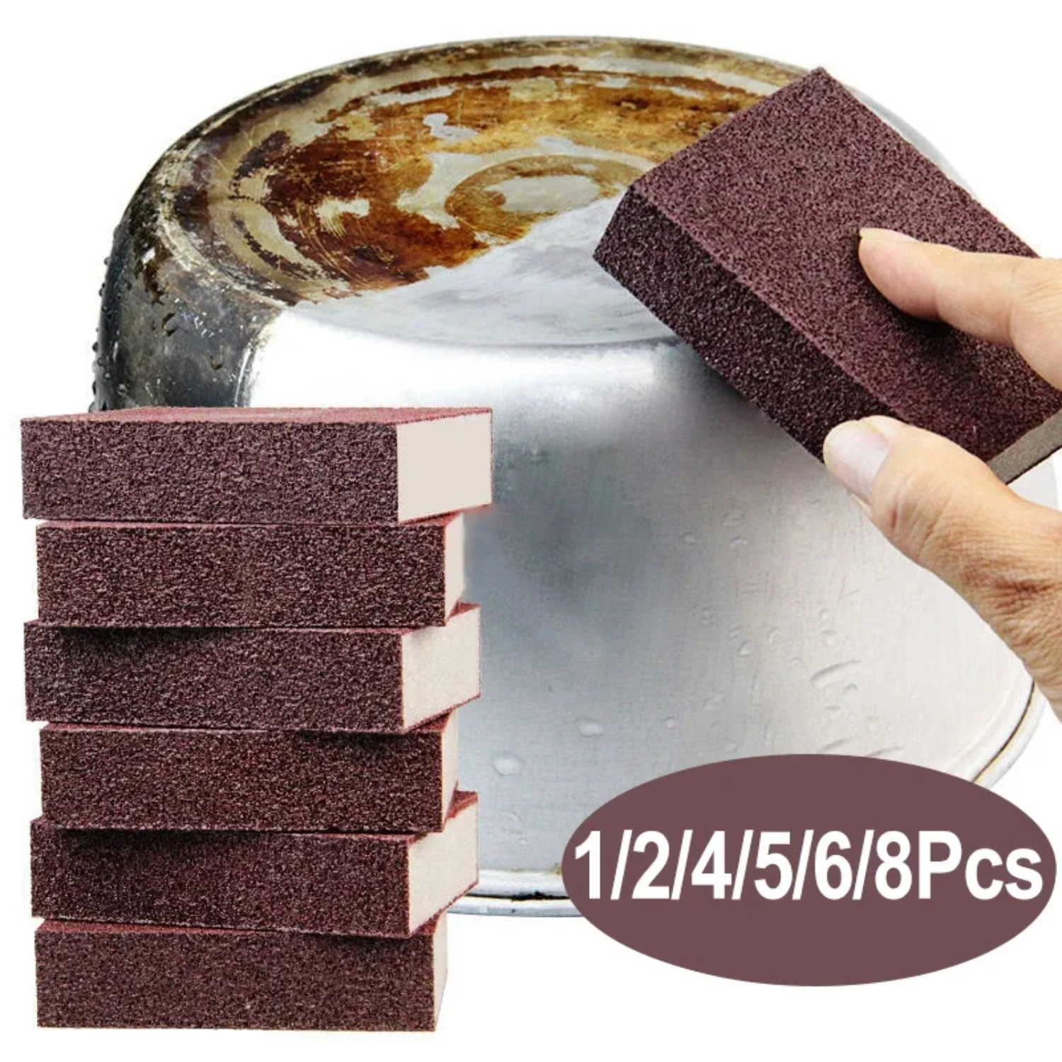 1/2/4/5/6Pcs Magic Sponge Eraser Carborundum Removing Rust Cleaning Brush Descaling Clean Rub  Cooktop Pot Kitchen Sponge