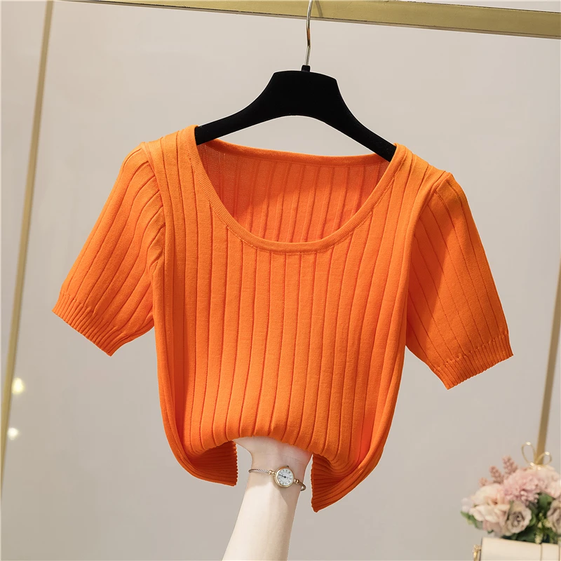 Y2k Cropped Tank Tops Für Mädchen Weiß Blusen T-shirts Stricken Schwarz T Shirts Koreanische Sommer Streetwear Frauen Tees Blau Kleidung