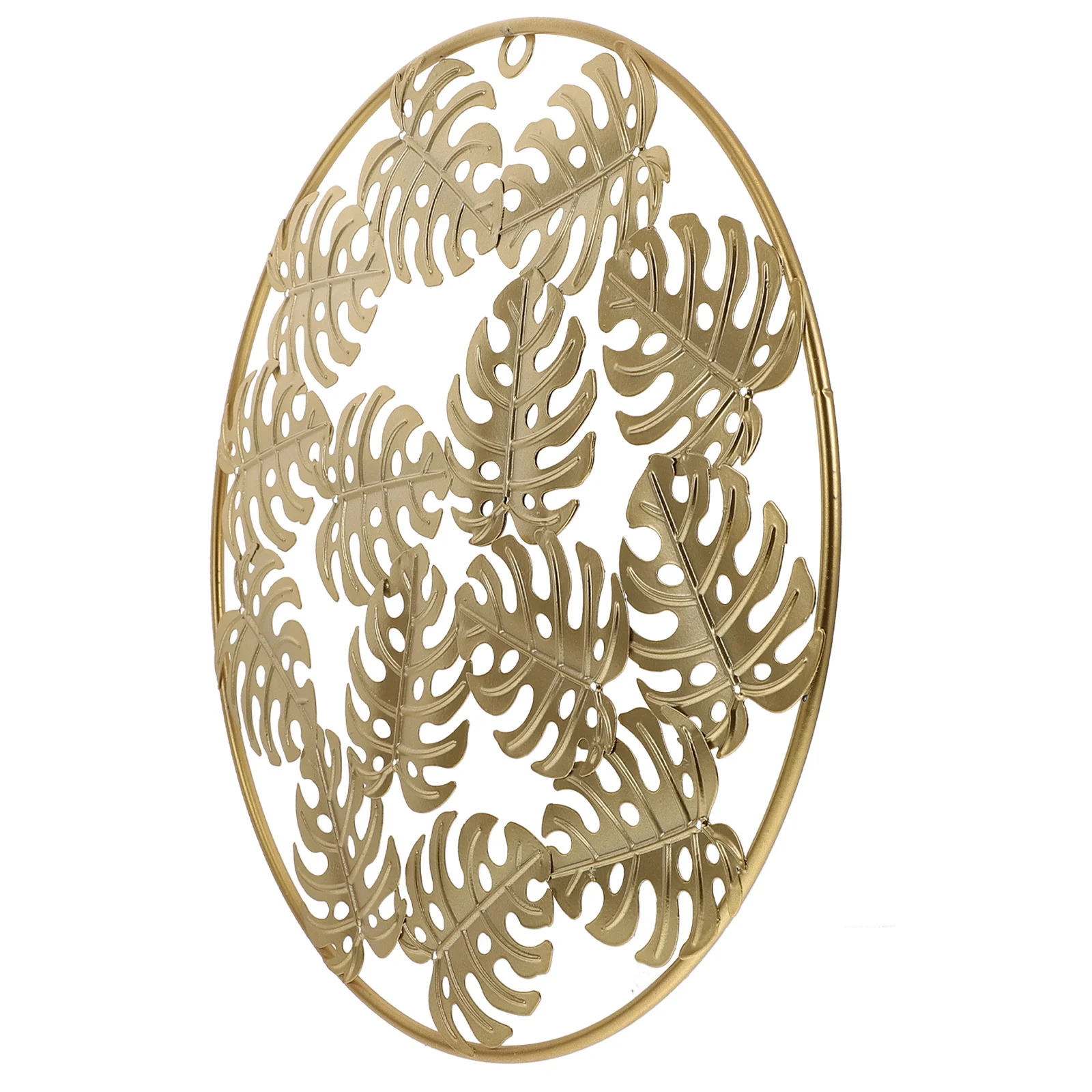

Round Hanging Wall Pendant Golden Leaf Design Iron Hanging Decor Indoor Outdoor Home Wall Decoration for Living Room Garden