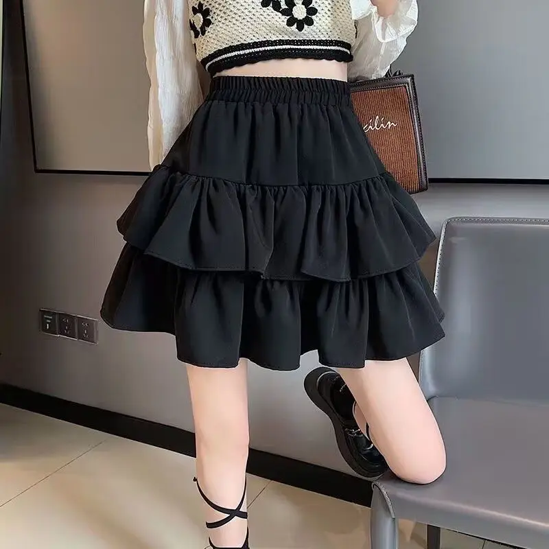 2023 New Summer Women Skirt Fashion Pleated A-line Skirt Solid Color High-waisted Skirt Thin Versatile Mini Skirt Female