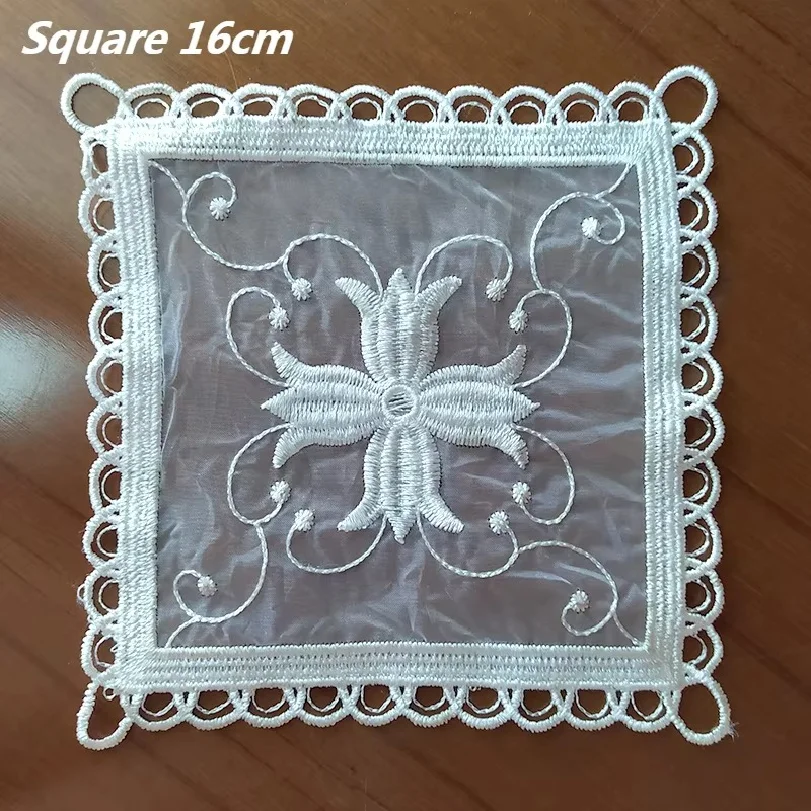 Square 16cm European Organza Embroidered Ashtray Table Mat Bar Place Coaster Beer Mug Cup Cover Cloth Banquet Party Decoration