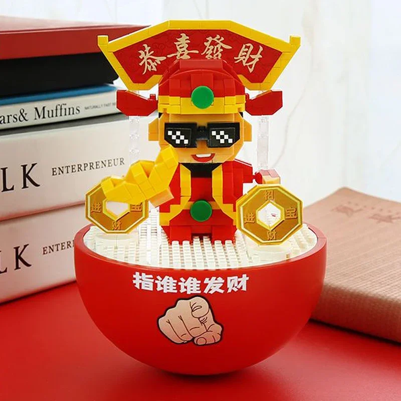 Weagle 2744 Fortune The God Of Wealth Tumbler Lucky Money Pet Doll Mini Diamond Blocks Bricks Building Toy For Children No Box