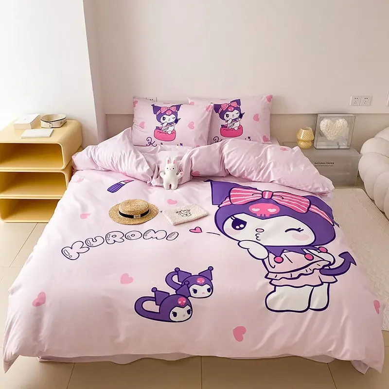 Imagem -03 - Capa de Edredão Infantil Cinnamoroll Cartoon e Fronha Grupo Kuromi Bed Bonito Hello Kitty Quilt Cover Decoração do Quarto Pcs