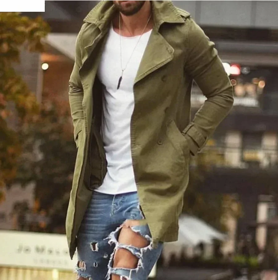 Men's Lapel Trench Coat  Autumn Winter Warm Overcoat Men Fashion Casual Long Sleeve Jacket Slim Button Jacket Coats for Men