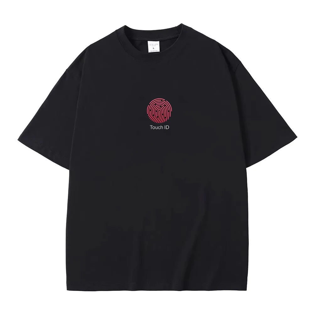 Men Cotton Short Sleeve T-Shirt Minimal Red Fingerprint Print Crew Neck Casual Tech Graphic Tee Summer Daily Basic Top