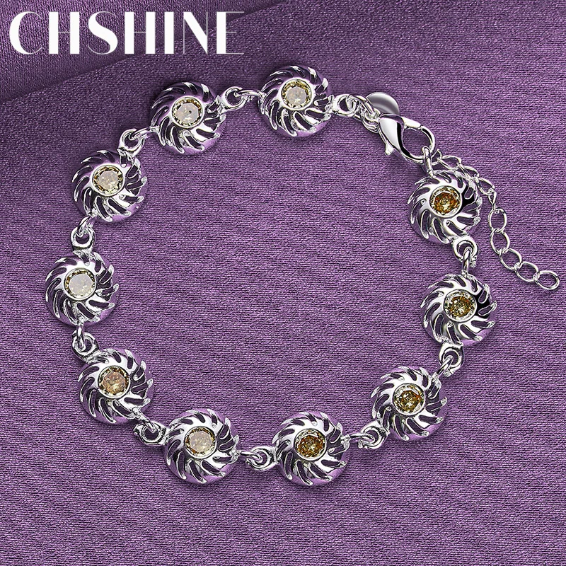 

CHSHINE 925 Sterling Silver Round Zircon Bracelet For Women Girl Party Fashion Charm Jewelry Chain Gifts