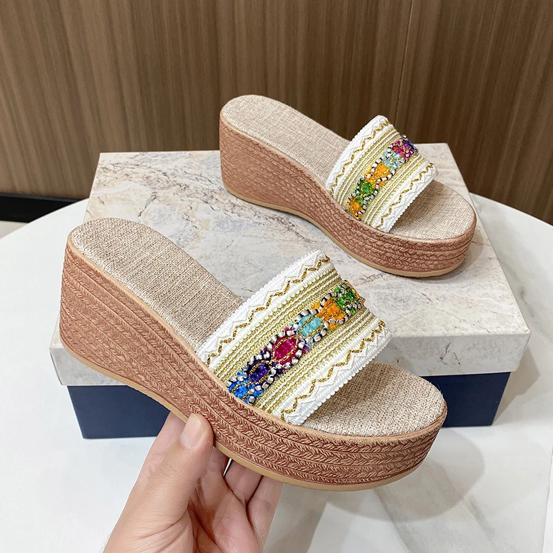 

Women Wedges Sandals 2026 New Summer Women Slip on High-heeled Fashion Woman Shoes Comfortable Flower Outdoor Platform Sandals