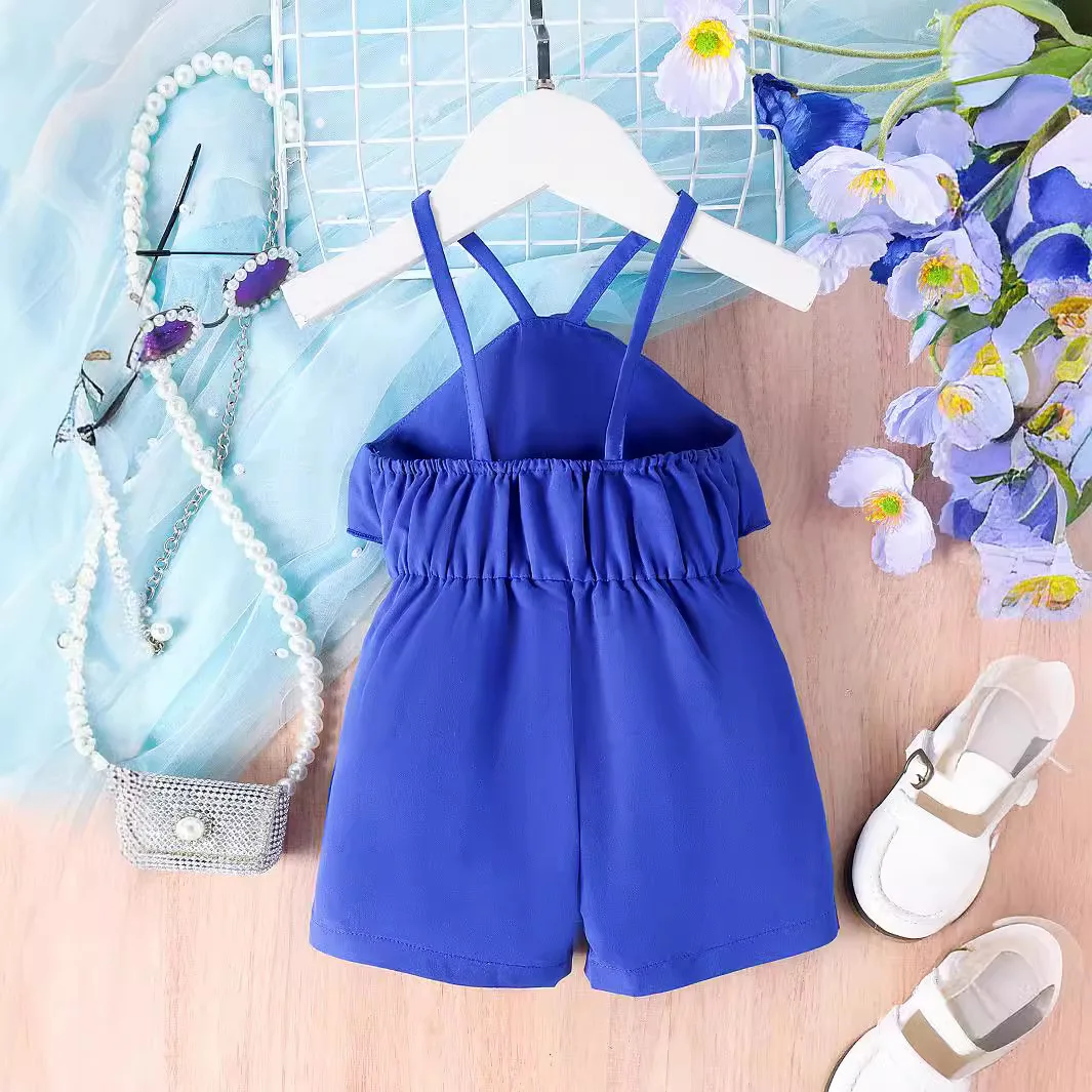 2024 Europe and the United States summer new girls' suit baby solid color sleeveless range waist rompers