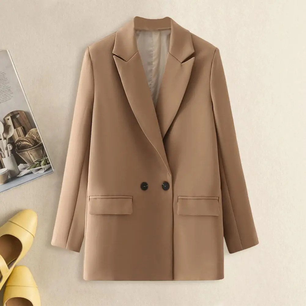 Women Casual Suit Coat Elegant Women\'s Double Breasted Suit Coat with Lapel Design for Business Workwear Casual Versatility