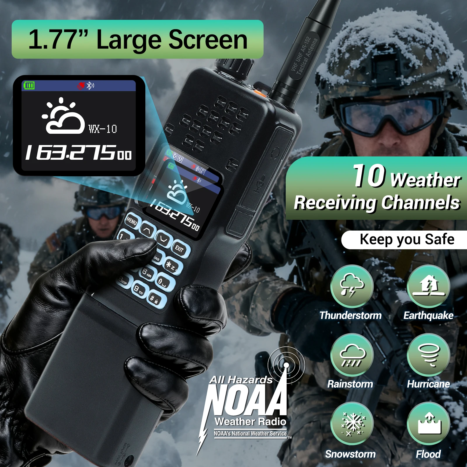 BAOFENG AR-152 PRO نظام تحديد المواقع التكتيكي لاسلكي تخاطب بلوتوث البرمجة سعة كبيرة 12000 مللي أمبير طويلة المدى ثلاثي الطاقة اتجاهين الراديو #5