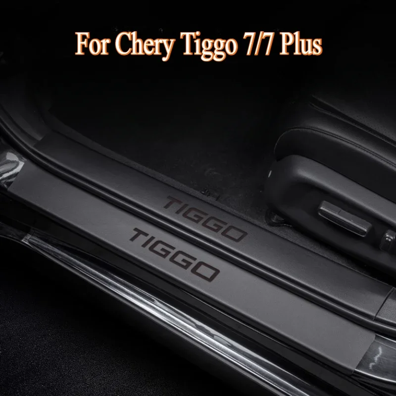 Car Threshold Strip Leather Welcome Pedal Cover Anti-stepping Dustproof Car Modification Accessories For Chery Tiggo 7/7 Plus
