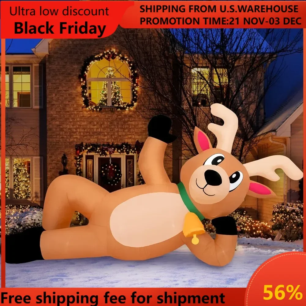 Christmas Inflatables Large 10 ft Lounging Reindeer - Inflatable Outdoor Christmas Decorations Blow Up X-mas Decorati