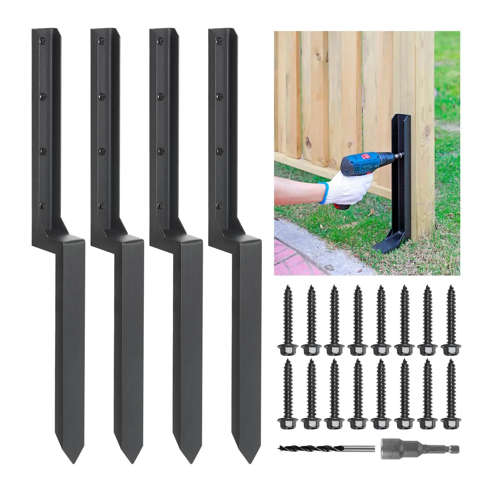 

4 Pieces Easy Installation Wear Resistant Stable Structure Practical Fence Post Repair Stakes for Repair Broken Wood Fence Post