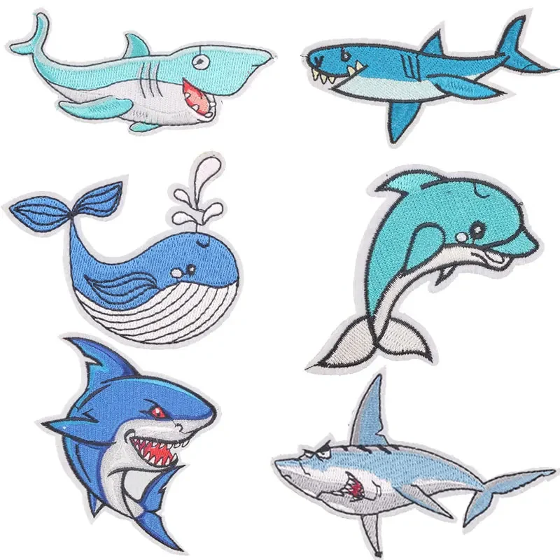 Summer Shark Dolphin Patch Iron on Shark Patch per abbigliamento t-shirt fai da te Applique adesivi a trasferimento termico strisce sui vestiti