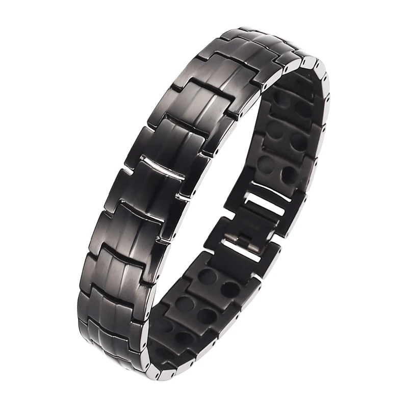 Classic Fashion Black Blue Alternating Magnet Pure Titanium Wide Version Men's Bioenergy Bracelet