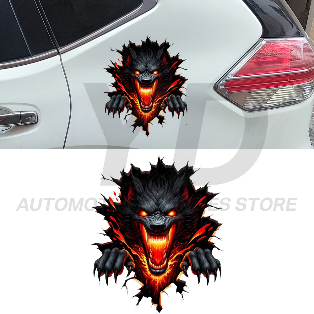 3D Wolf Car Sticker Fire Hellhound Werewolf Decals Waterproof Vinyl Auto Body Window Laptop Decor Skeleton Animal Styling