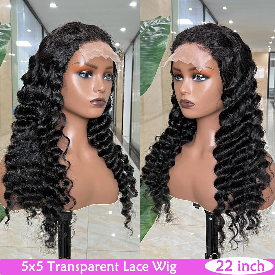 5x5 Hd Lace Closure Wig Deep Wave Human Hair Preplucked Transparent Lace 200% Density Natural Vietnamese Raw Virgin Hair Wigs