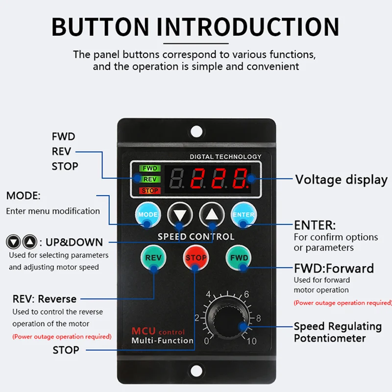 UX-52 400W MCU Control Multi-function Digital Display Motor Speed AC220V Pinpoint Regulator Controller Forward&Backward 50/60hz