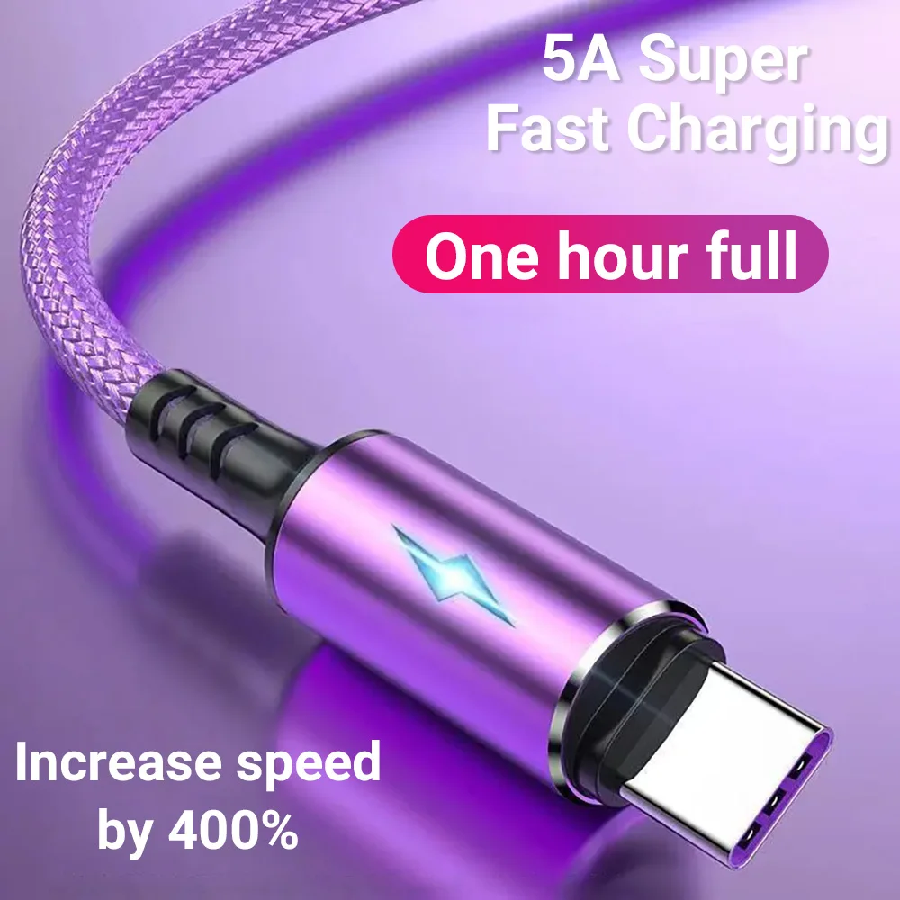 6A LED Fast Charging Type C Micro USB Data Cable 3A Microusb LED Lights For Xiaomi Huawei Honor Samsung Android Phone