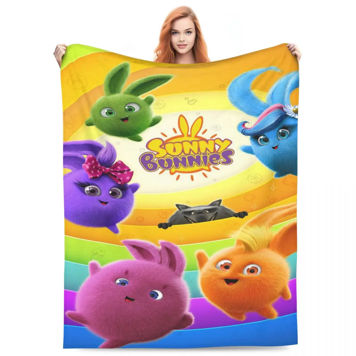 Sunny Bunnies Anime Cartoon Blanket Flannel Sofa Throw Blanket Multi-function for Home Bedroom Outdoor Throws Bedspread Quilt