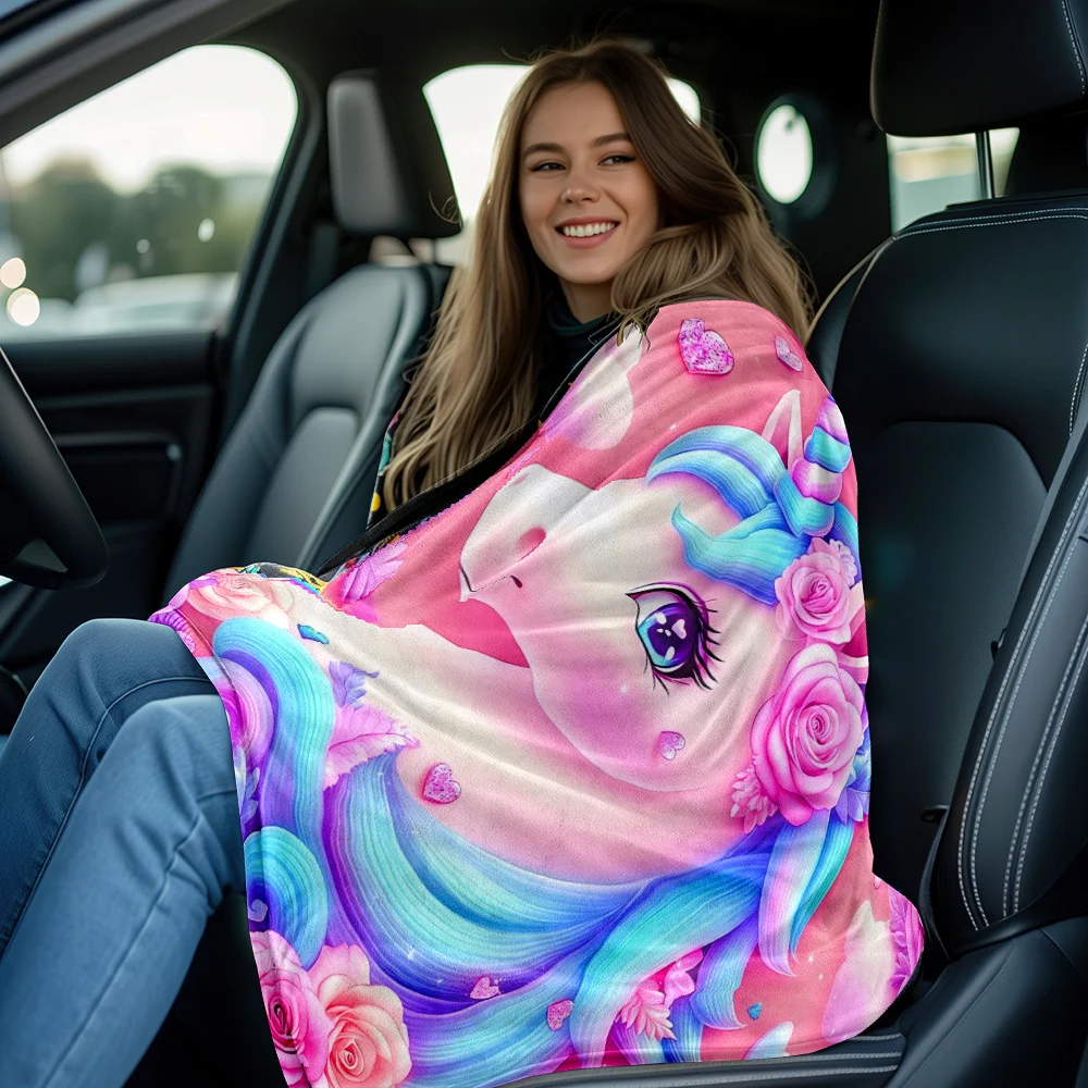 1pc Cute Unicorn Rainbow Roses Hearts Magic Fantasy Fleece Blanket Soft Flannel Throw Girls Room Decor Birthday Gift Idea