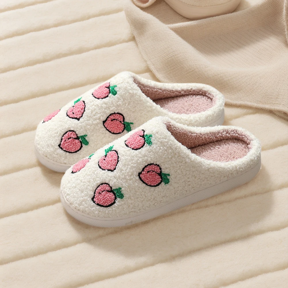 

Plush Fruit Slippers Cute Fruit Slippers Anti Slip Flat Thermal Slippers Comfortable Furry Fruit Slippers for Indoor Bedroom