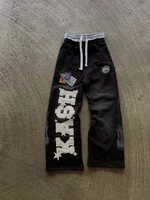 Pantalones de moda de alta Calle, pantalones de moda para hombres y mujeres, pantalones casuales sueltos de tubo recto con estampado bordado