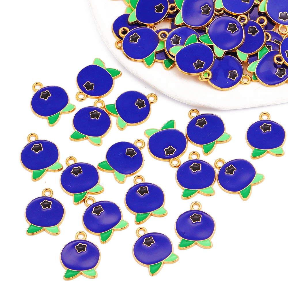 20Pcs 17*13MM Exquisite Blueberry Mangosteen Enamel Alloy Fruit Pendant Charm For Women's Earrings DIY Crafts Making Findings