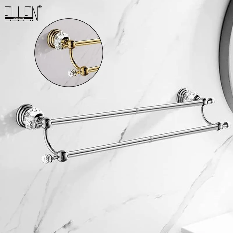 

Crystal Chrome Towel Holder Double, Adjustable Gold Towel Bar 13 to 25 Inch, Towel Rack Rail for Bathroom Wall Mounted EL85424D