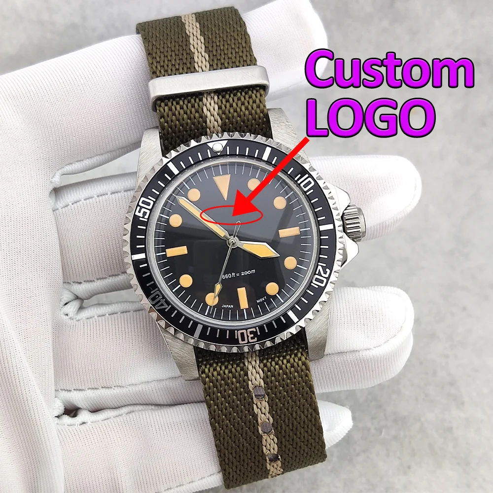 39mm NH35 Watch Black Classic Retro Watch Custom Logo High Quality Sapphire Glass Waterproof Case Nylon Strap NH35 Watch