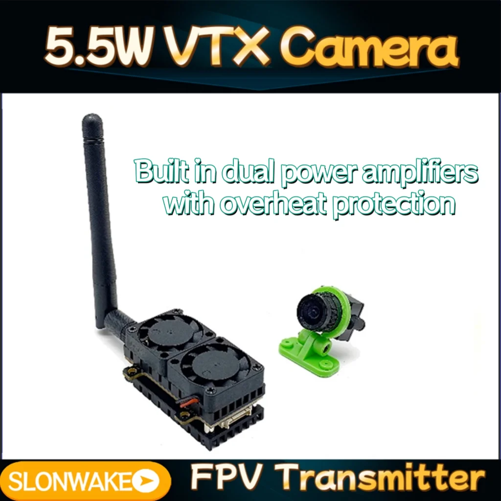 Moduł nadajnika SLONWAKE 5.8G 5.5W VTX, czterowarstwowa chłodzenie, 48 kanałów, 1000TVL, obiektyw 2.5mm, kamera odpowiednia do dronów.