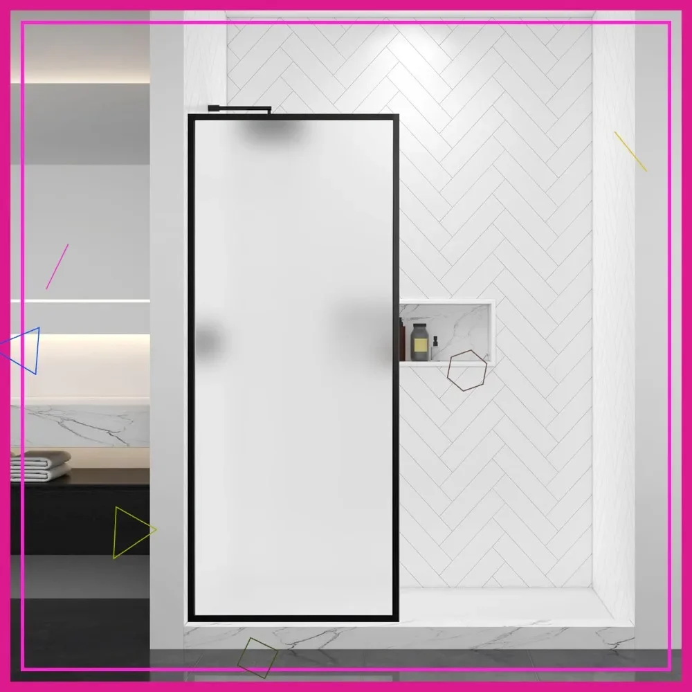 

Душевая дверь 30x72 дюйма в матовой черной раме с матовым закаленным стеклом, двусторонняя установка