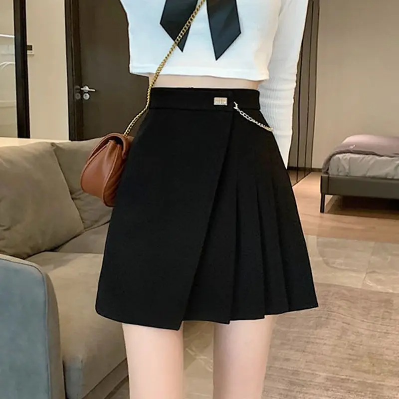 

High Waist Mini Skirts Women New 2023 Korean Style Streetwear All-match Solid Color Ladies A-line Short Pleated Skirt