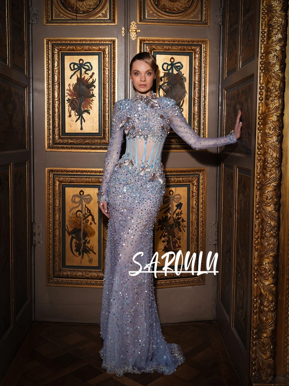 

Beaded Sequined Mermaid Evening Dress Exquisite Intricate Corset High Neckline Customized Gown For Prom Wedding Gala Events