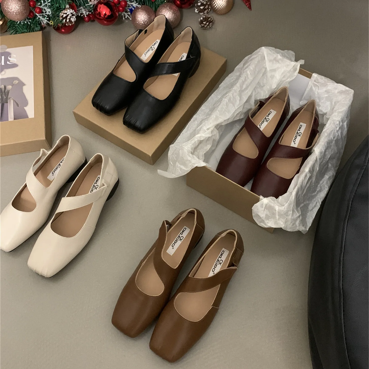 Bailamos New Brand Women Flat Shoes Fashion Square Toe Shallow Mary Jane Shoes Flat Heel Casual Soft Leather Ballet Shoe