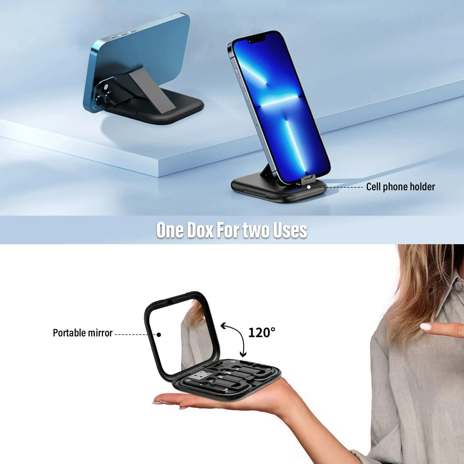 8 in 1 USB Adapter Cable Organizer,Cable Kits, Cable Case Storage Box,Contains Sim Card Slot Tray Eject Pin,Use as Phone Holder