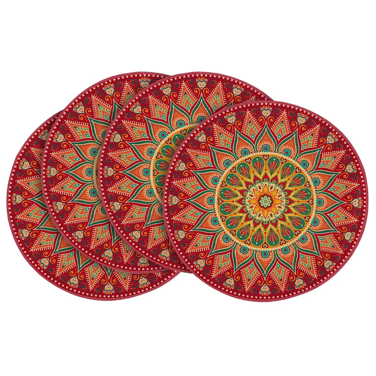 

Red Mandala Round Placemats Set of 4, Seasonal Spring Farmhouse Table Mats for Party Kitchen Dining Decoration